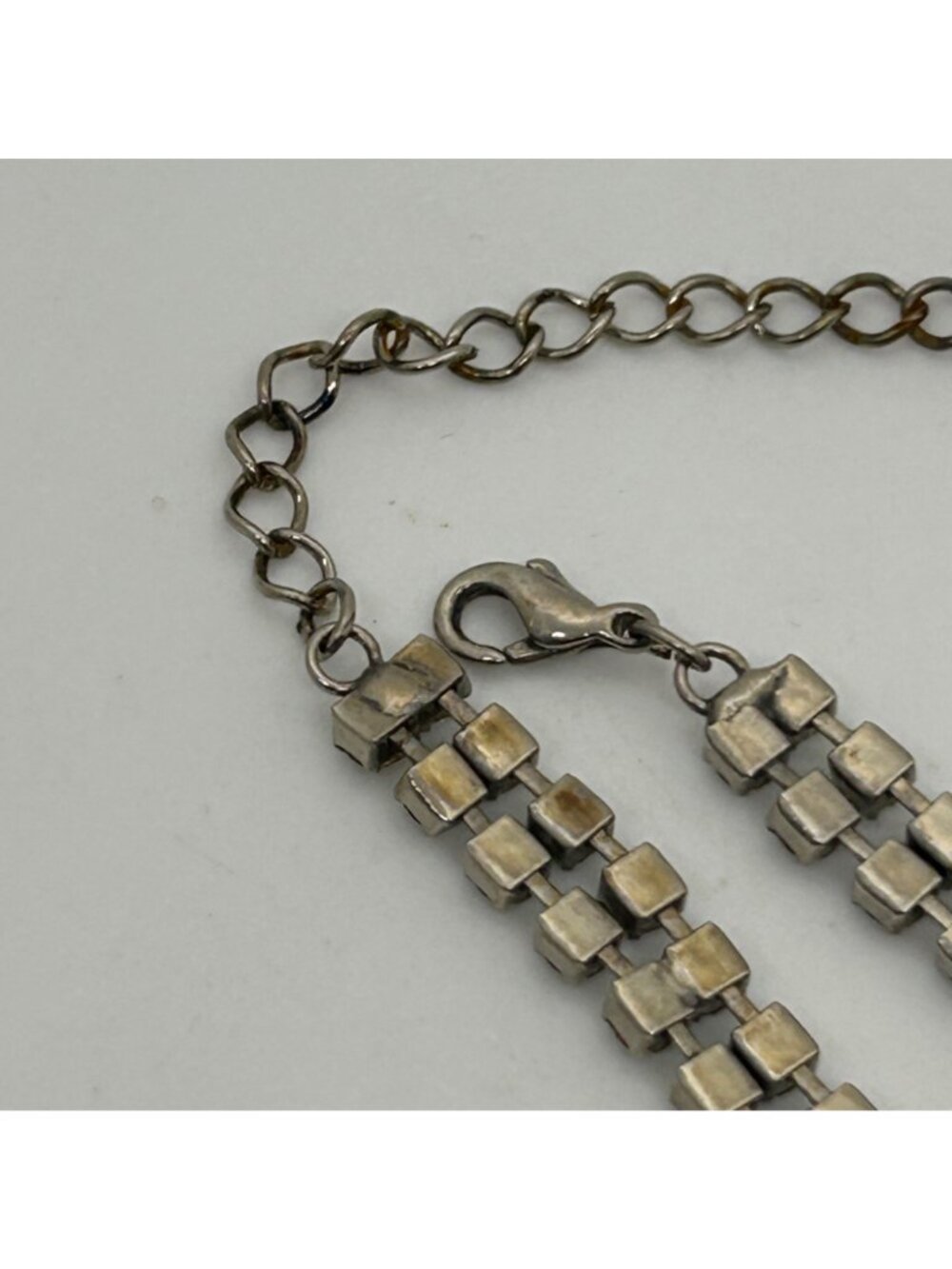 Vintage Double Strand Rhinestone Choker Necklace Silver Tone Crystal Bridal Prom - Picture 14 of 15
